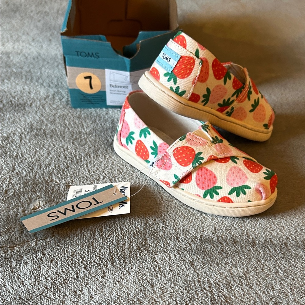 TOMS Kids Moccasins with Strawberry Print - Cream and Red